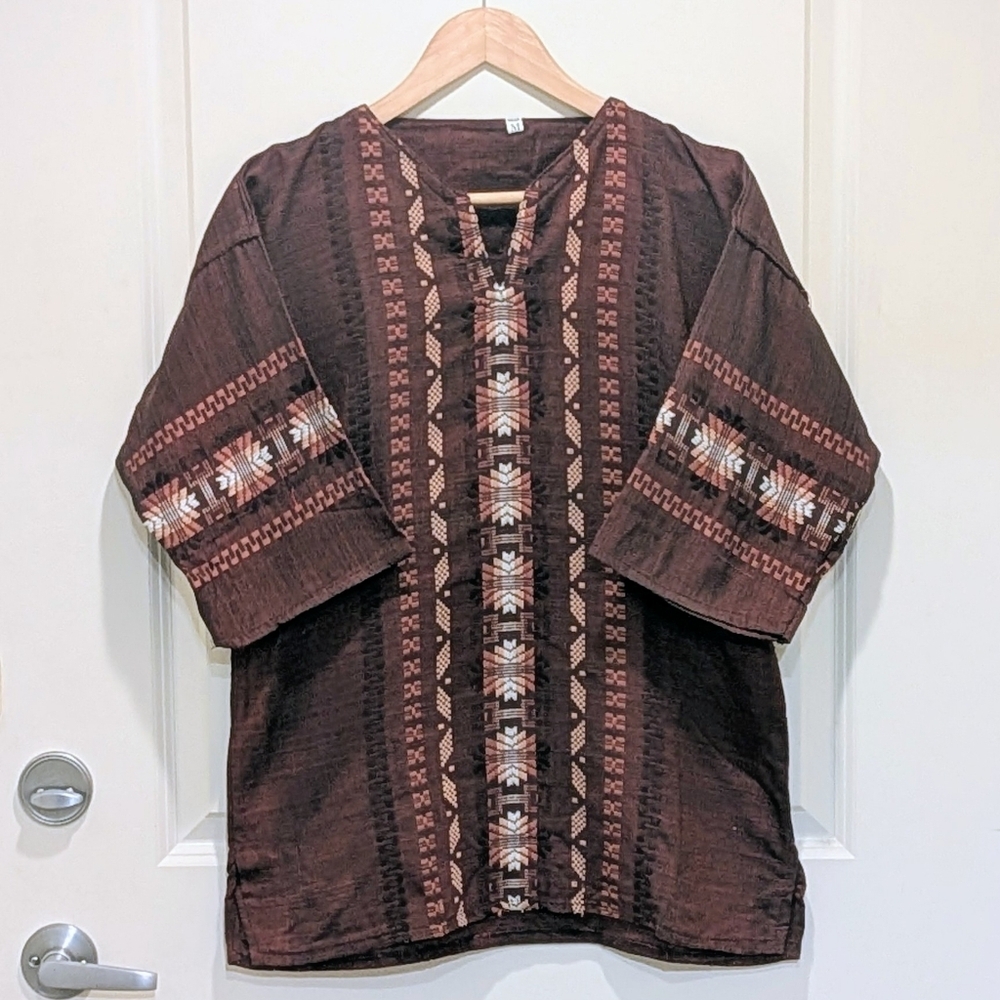 NWOT Beckwoman M 100% Cotton Rust Red Tunic with Embroidery